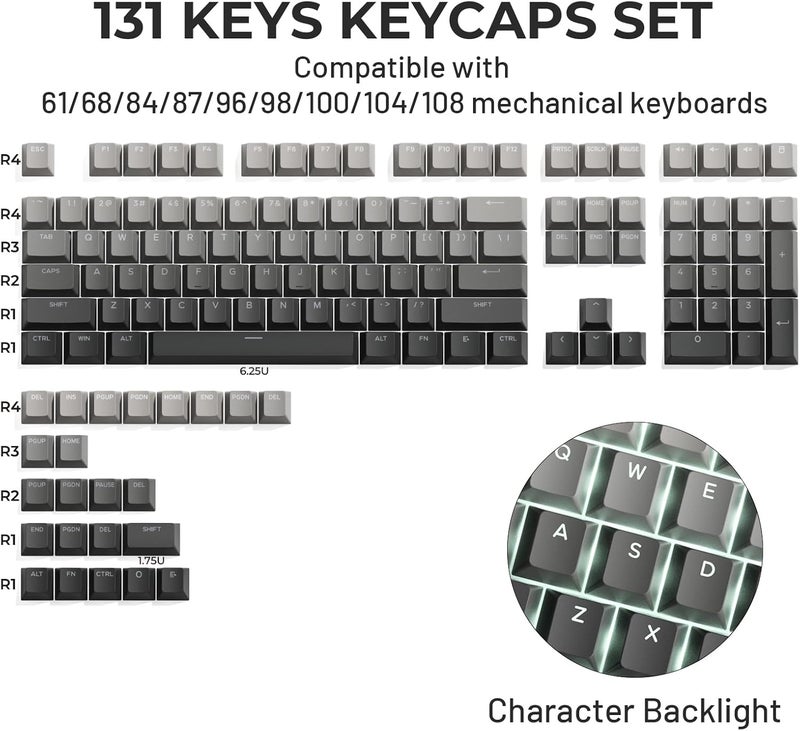 SDYZ x XVX Shine Through PBT Keycaps, Keycaps 60 75 100 Percent OEM Profile, Doubleshot Custom Key caps Set for 61/64/68/84/87/100/104/108 Gaming Mechanical Keyboard, Gradient Gray - Image 3